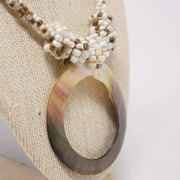 Handmade Shell Pendant Necklace Multi Strand Seed Beads Statement Beachy Mermaid - Picture 6 of 15